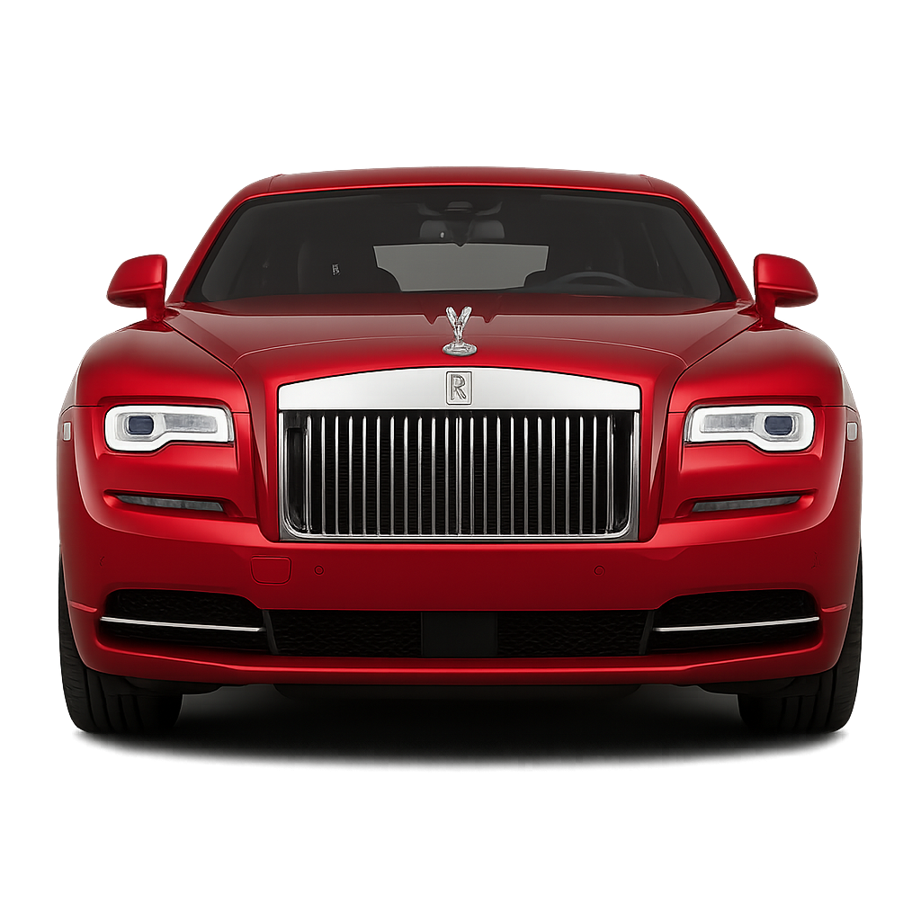 Front view of a red Rolls Royce, showcasing luxury car rental with a driver in Dubai.png