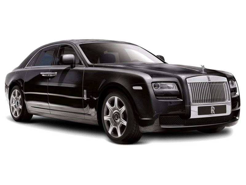 A sleek Rolls-Royce Ghost luxury sedan parked elegantly, showcasing its distinctive design and opulent features. png
