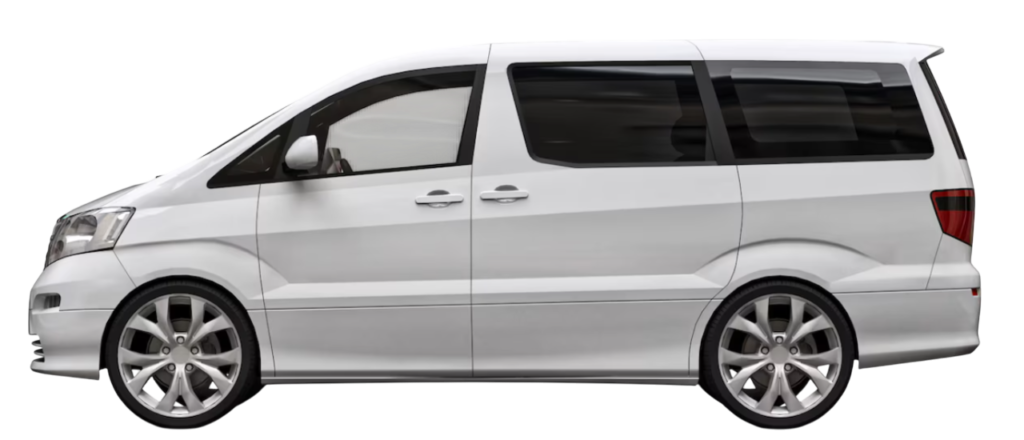 A white van on a white background, representing a van rental service with a driver in Dubai.