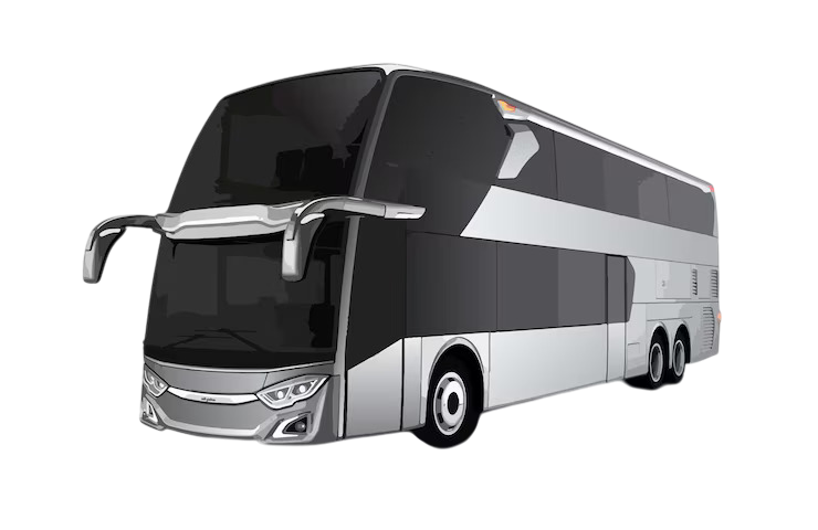 Luxury double-decker VIP bus in modern design, ideal for tourism and first-class travel; perfect for bus rental in Umm Al Quwain.