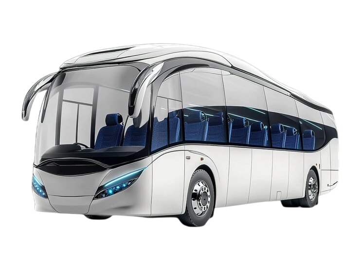 a white bus rental in Ras Al Khaimah