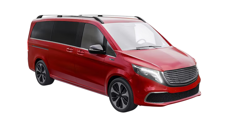 Red Mercedes-Benz V-Class van, available for rental with driver in Dubai.